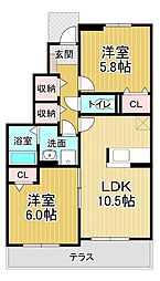 カーサセレーノB 2LDKの間取図画像