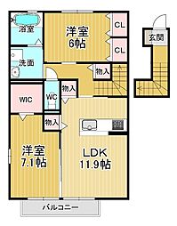 アヴニール優B 2LDKの間取図画像