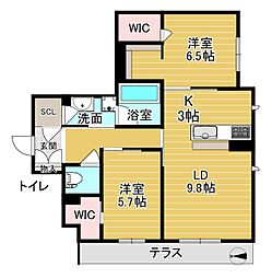 シャーメゾン輝 2LDKの間取図画像