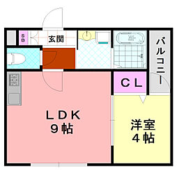 H-maison平野III 202 2階1LDKの間取り
