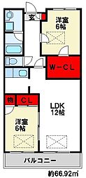 ルネス都府楼 2階2LDKの間取り