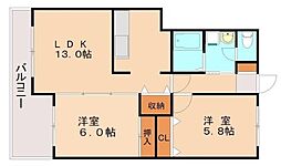 LIVE筑紫野 2階2LDKの間取り