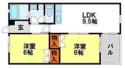 ペットビレッジ大佐野 2階2LDKの間取り