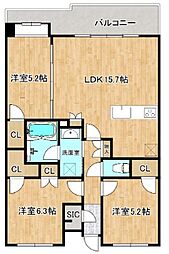 サンリヤン都府楼前 2階3LDKの間取り