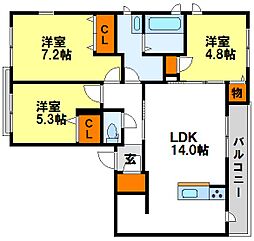 BEREOかるかや 3階3LDKの間取り