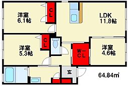 シャトーグレイスB 3LDKの間取図画像