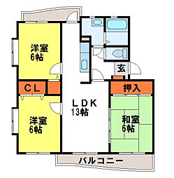 プロシード二日市南 3LDKの間取図画像