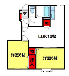 コンフォート朱雀E 2LDKの間取図画像