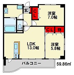 アムール古水 2LDKの間取図画像