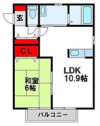 パルコ針摺 1LDKの間取図画像