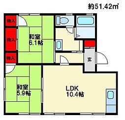 パークハイムMORIB 2LDKの間取図画像