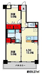 シグレア下大利 2LDKの間取図画像