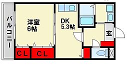 さくらマンション下大利 1DKの間取図画像