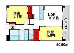 露切ハイツ 2LDKの間取図画像