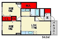 ソレアード・パラーシオsur 2LDKの間取図画像