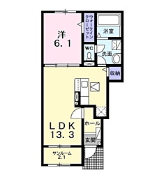 ルミネスIII 1階1LDKの間取り