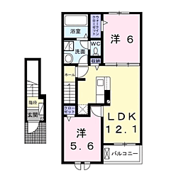 タートルヒルズ5ｔｈ 2階2LDKの間取り