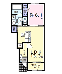 プレリュード 1階1LDKの間取り