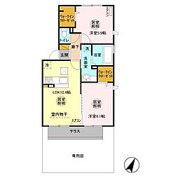 サニーウェル 1階2LDKの間取り