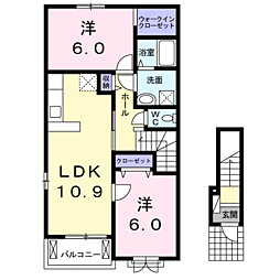 フレッシュリ− 2階2LDKの間取り