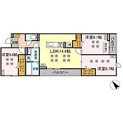 D-KISARIA　WI 2階3LDKの間取り