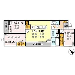 D-KISARIA　WI 2階3LDKの間取り