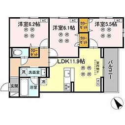 D-KISARIA　WII 2階3LDKの間取り