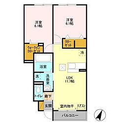グリーンヴィラ 2LDKの間取図画像