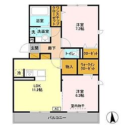 クレールコート 2LDKの間取図画像