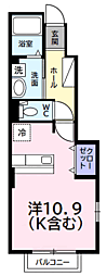 レインボーレジデンスA棟 1Kの間取図画像