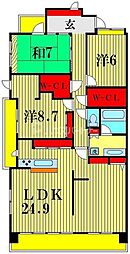 ウィズ松戸陽だまりの丘 6階3LDKの間取り