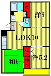 クイーンズヒル常盤平I 3階3LDKの間取り