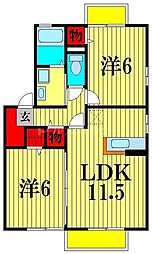 サニーフィールドＡ・Ｂ 1階2LDKの間取り