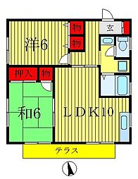 パークハイツ花伊Ｂ 1階2LDKの間取り