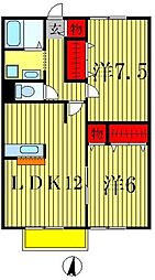 コモド八ヶ崎Ｂ 2階2LDKの間取り