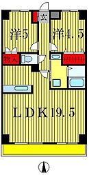 グランディス新八柱 4階2LDKの間取り