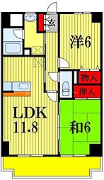 エクセラン東松戸 3階2LDKの間取り