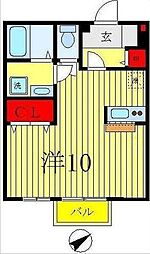 メルベーユ 1階ワンルームの間取り