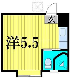 ヒルサイド 1階ワンルームの間取り