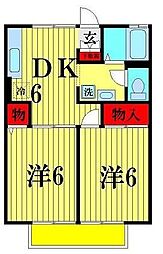 セジュール元山II 2階2DKの間取り