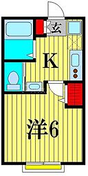 Sereno I（セレーノ I） 2階1Kの間取り