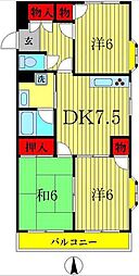 サウスコート 3階3DKの間取り