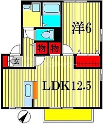 マサーレ・オガワＢ棟 1階1LDKの間取り