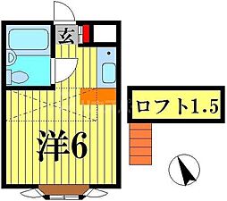 ベルピア常盤平3 2階ワンルームの間取り