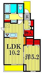 レジデンスミナミＢ 1階1LDKの間取り