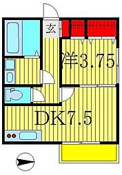 キューブ東松戸 1DKの間取図画像