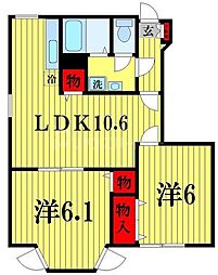 ポワール・メゾン1番館 2LDKの間取図画像
