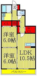 コスモヒルズ 2LDKの間取図画像