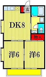 エスポワール中川 2DKの間取図画像