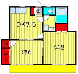 グリーンコーポ皆川 2DKの間取図画像